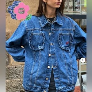 FRILLY FIN DENIM JACKET X POPPY ALMOND